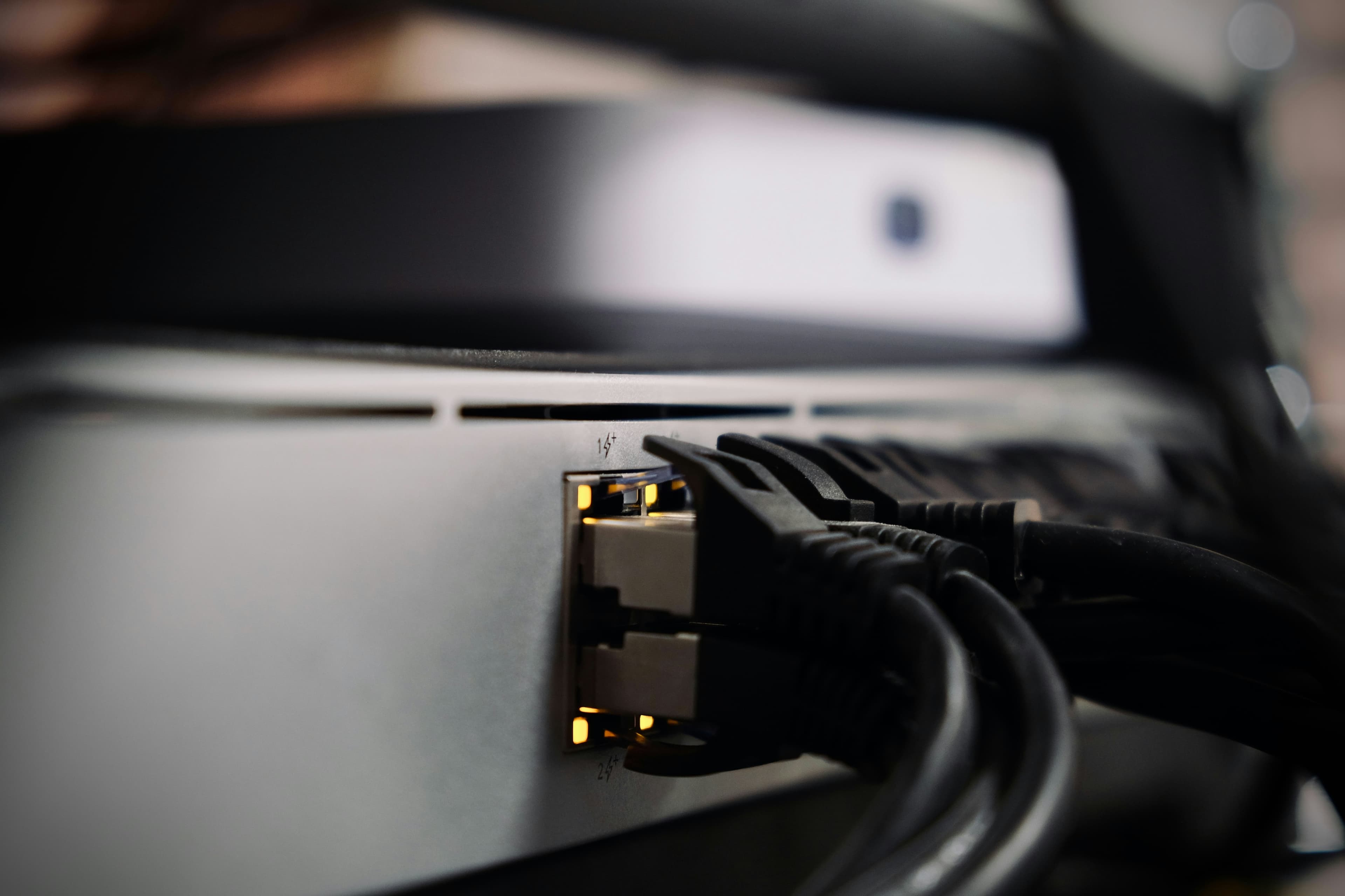 Сетевые Ethernet-кабели, подключённые к задней панели устройства